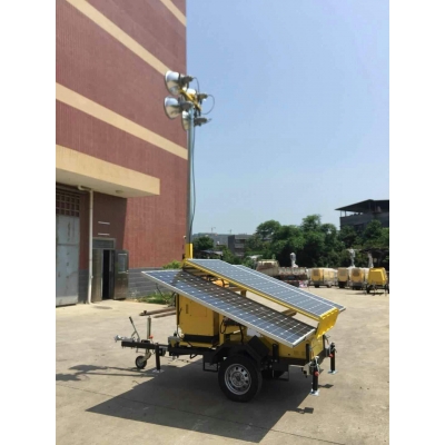 Solar light tower solar trailer optional backup diesel generator manual winch hydraulic or pneumatic mast pole 7m~12m DC or AC